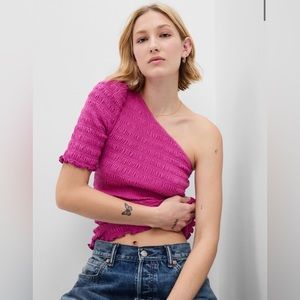 GAP NWT Smocked One-Shoulder Top - Fuschia